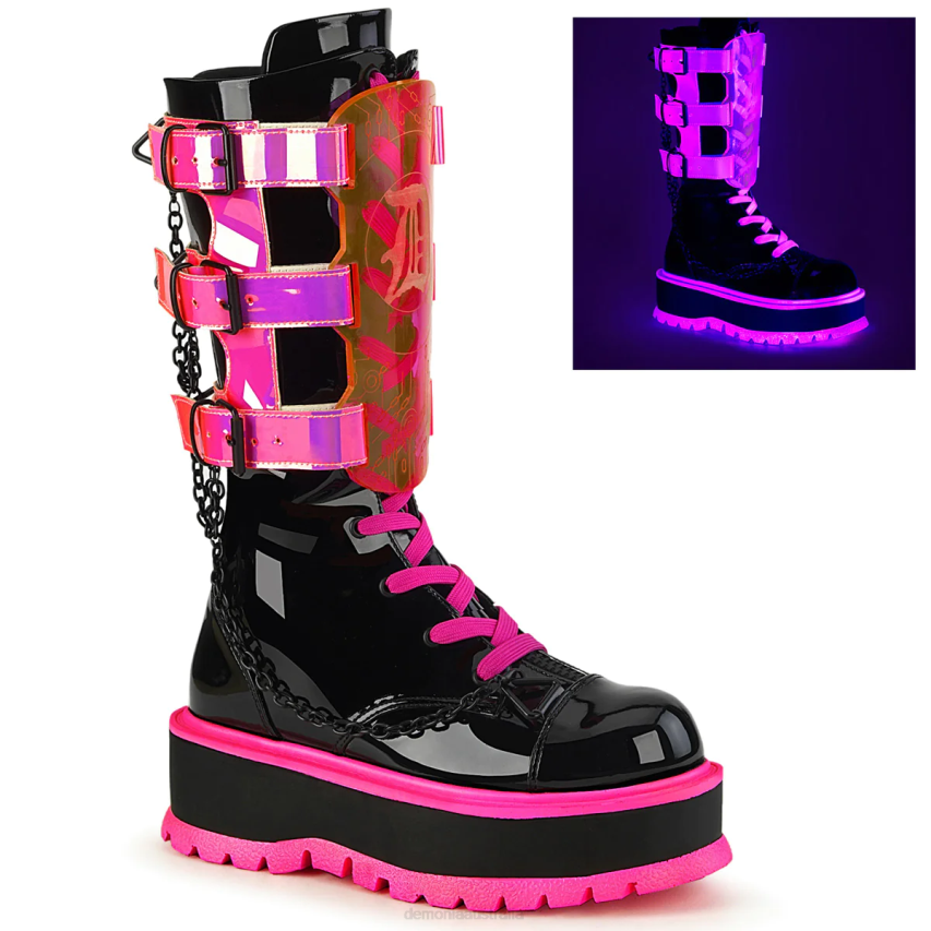 Black Patent-UV Neon Pink Demonia Slacker-156 R6NZ1311