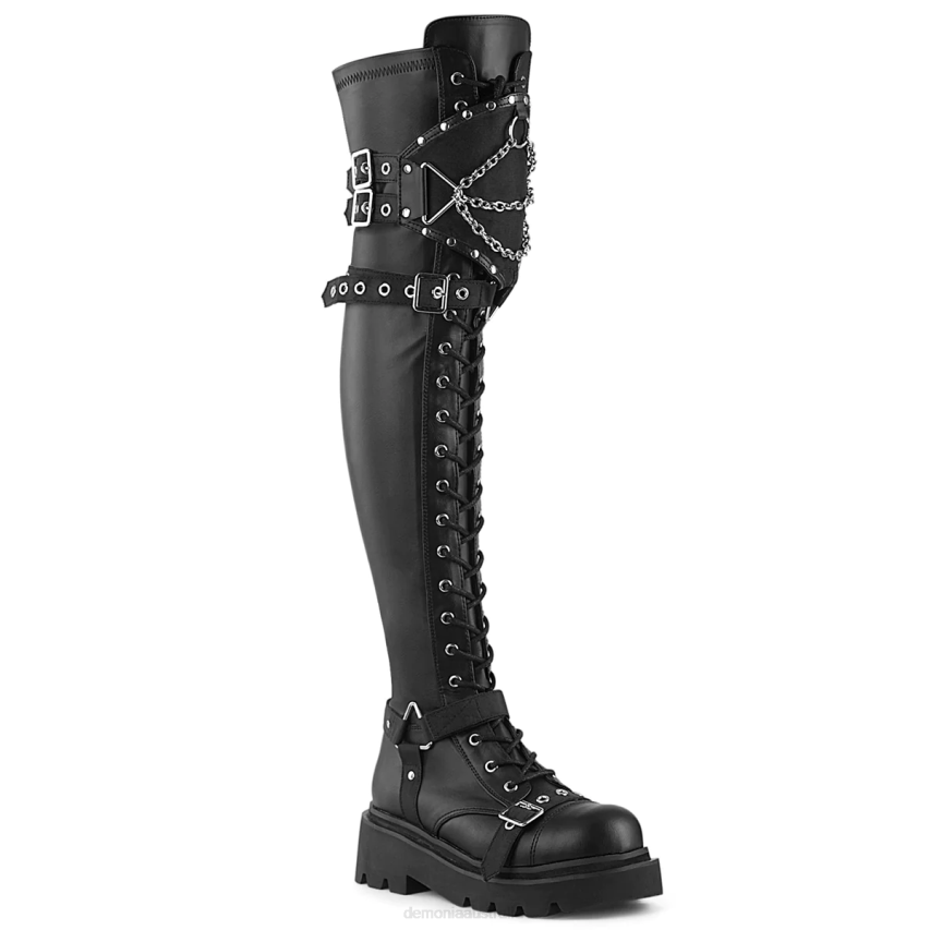 Black Stretch Vegan Leather Demonia Renegade-320 R6NZ1241