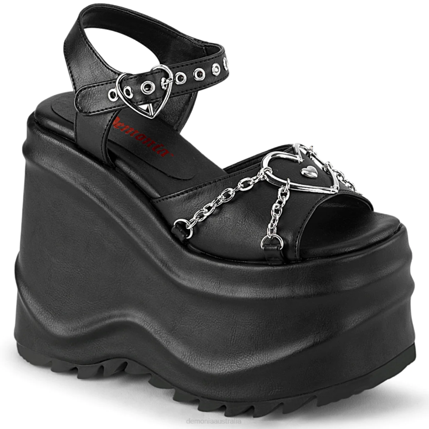 Black Vegan Leather Demonia Wave-09 R6NZ1489