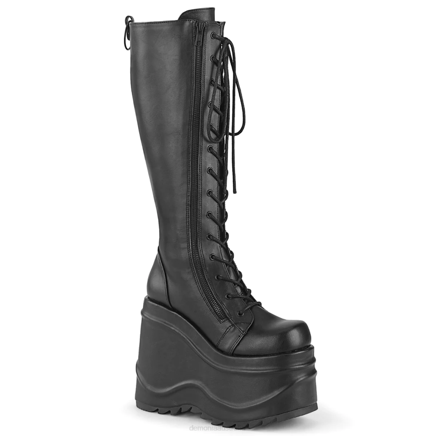 Black Vegan Leather Demonia Wave-200 R6NZ1501