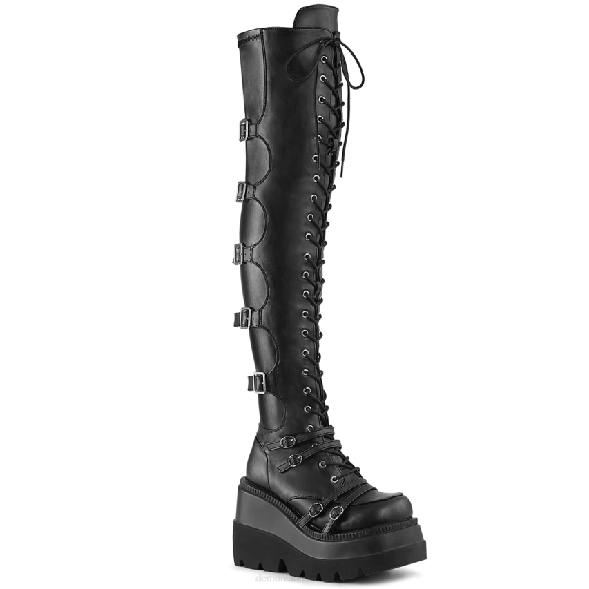 Black Vegan Leather-Stretch Demonia Shaker-350 R6NZ1273