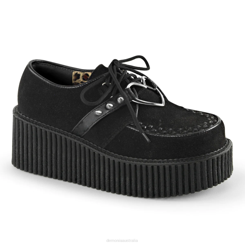 Black Vegan Suede-Vegan Leather Demonia Creeper-206 R6NZ1030