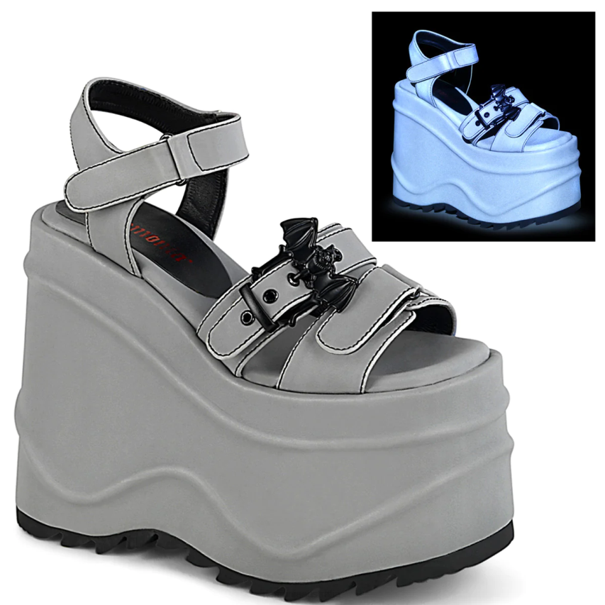 Gray Reflective Vegan Leather Demonia Wave-13 R6NZ1494