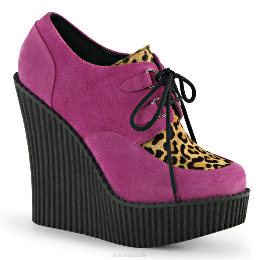 Hot Pink Vegan Suede-Animal/Brown Demonia Creeper-304 R6NZ1040