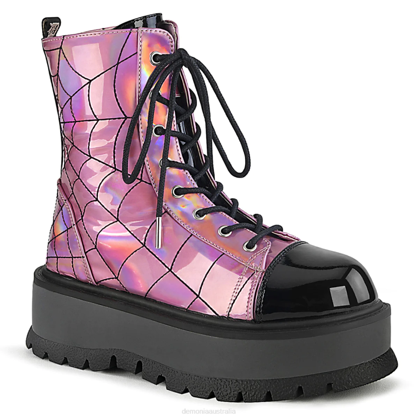 Pink Hologram-Black Patent Demonia Slacker-88 R6NZ1345