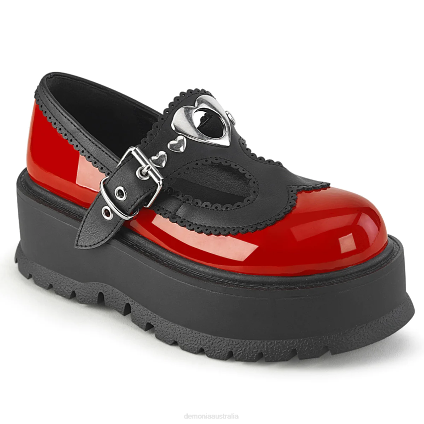 Red-Black Vegan Leather Demonia Slacker-23 R6NZ1324