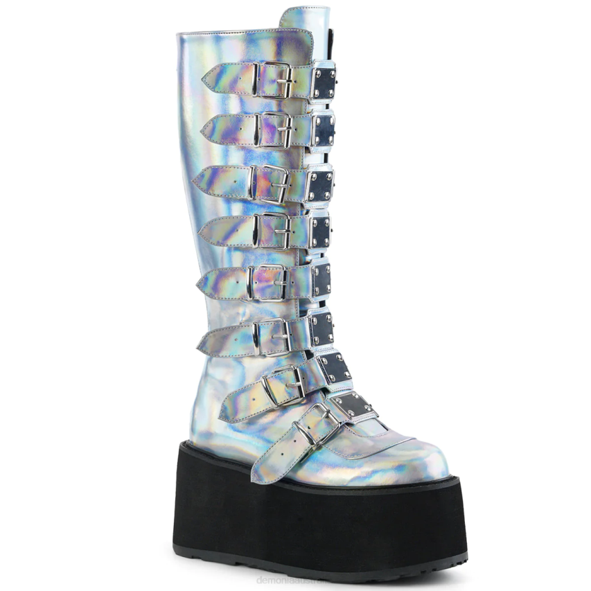 Silver Hologram Vegan Leather Demonia Damned-318 R6NZ1076